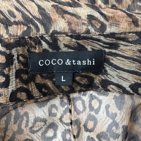 Coco & Tashi - Sheer Brown & Black Leopard Long Sleeve Blouse - Picture 5 of 6